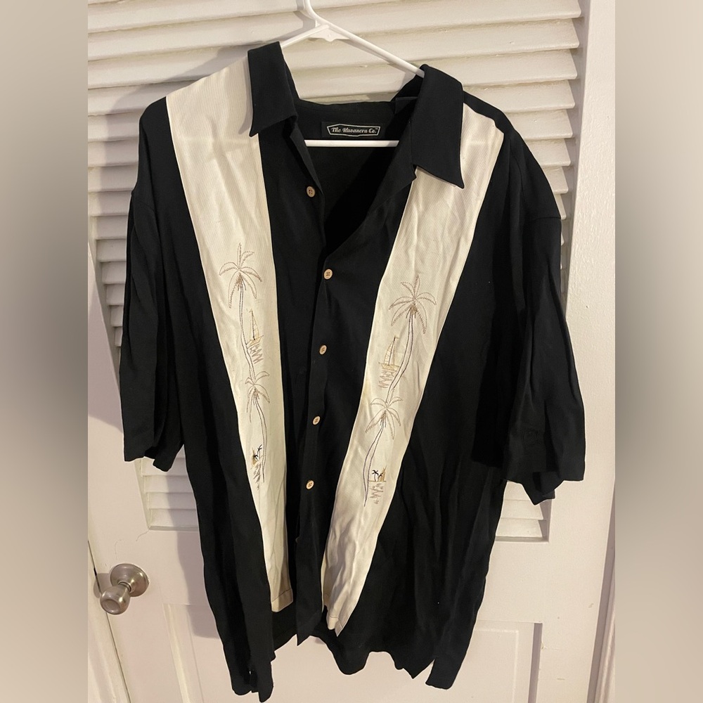 Tropical Black and White Embroidered Men's Shirt